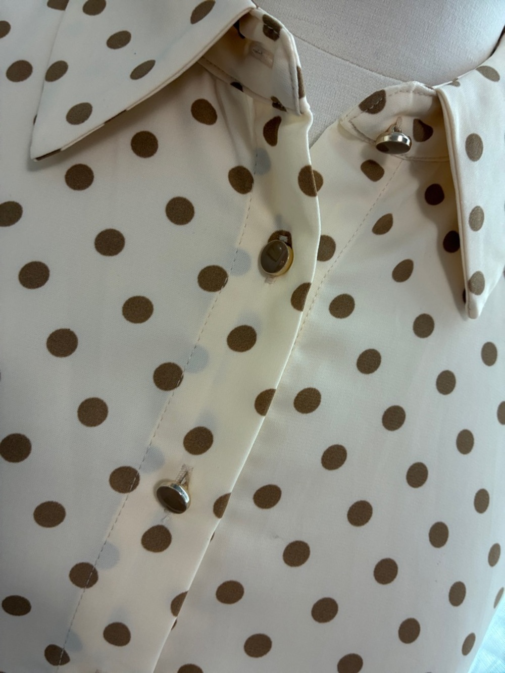 Rachel Zoe Sleeveless Cream and Brown Polka Dot Button-Up Top - Picture 3 of 6
